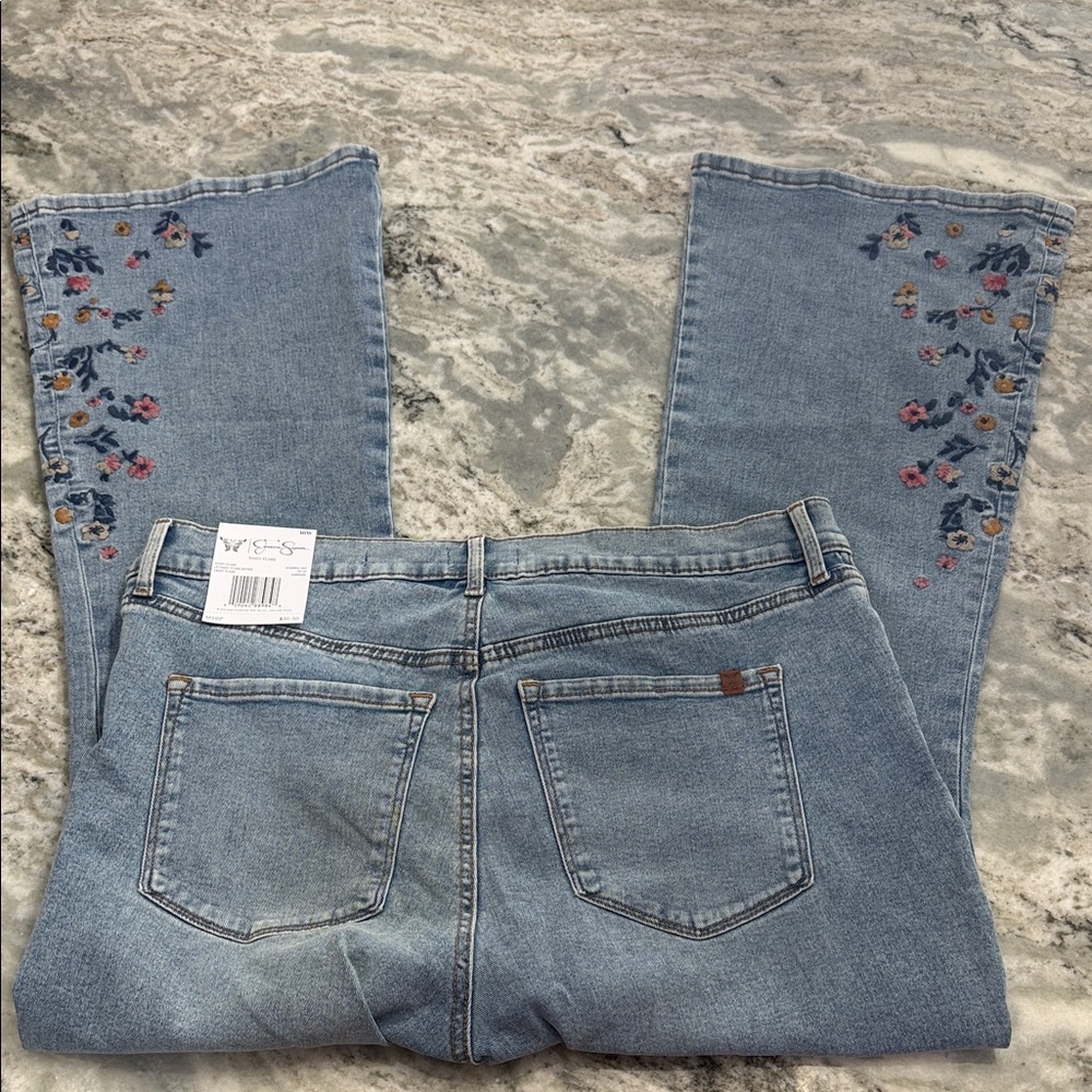 Jessica Simpson Light Blue Embroidered Flare Jeans - Picture 3 of 8